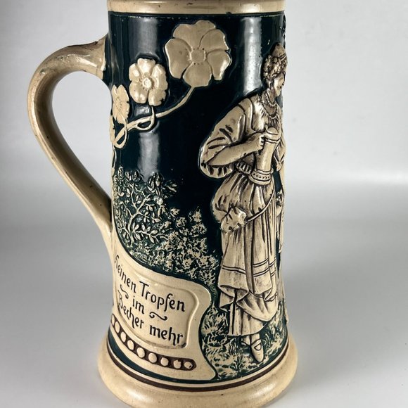Vtg Lindenwirtin Beer Stein Mug Folk Song German Relief Stoneware .5L - Picture 3 of 12